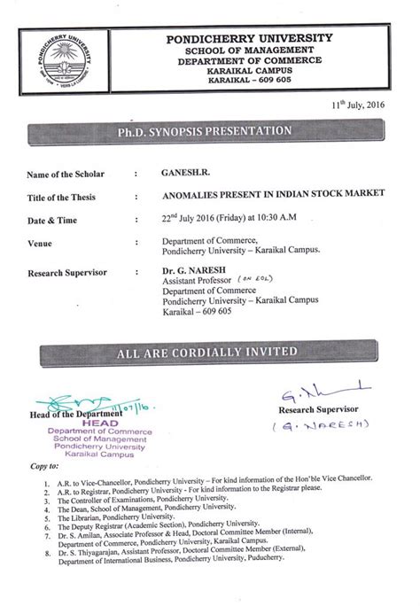 Ph.D. Synopsis Presentation of Ms.Ganesh.R on 22.07.2016 | Pondicherry ...