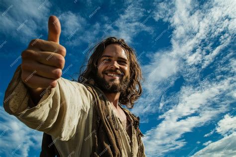 A happy Jesus Christ with positive emotion Thumbs up Stock human ...