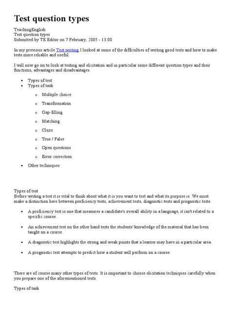 Image result for Types of Test Question