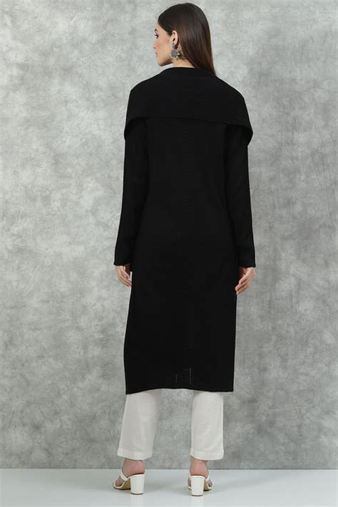 Black Acrylic Straight Scarf Set Yarndyed Kurta at Biba India