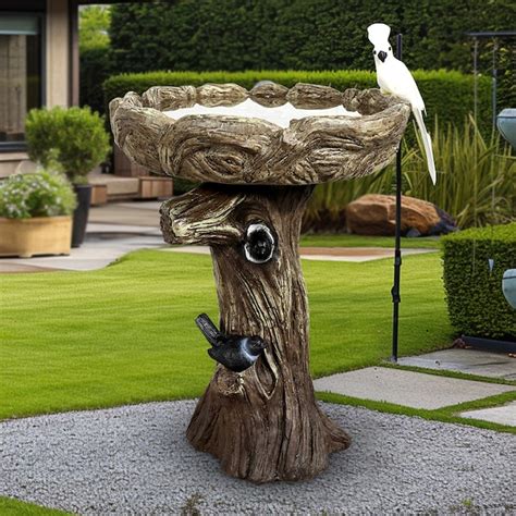 Watnature 23-in H Tree Trunk Like Concrete Complete Birdbath SJ30011 ...