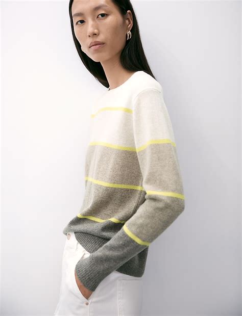 Buy Pure Cashmere Striped Crew Neck Jumper at Marks & Spencer