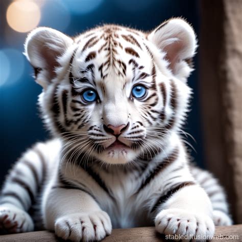 White Baby Tigers With Blue Eyes White Tiger Cub On Brown Soil Photo