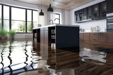 Flooded floor in kitchen from water leak damage property insurance ...