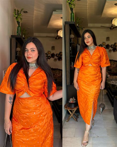 Orange mirror work dress – SRISHTI