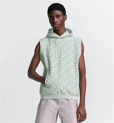 Dior Oblique Sleeveless Hooded Sweatshirt Green and White Terry Cotton ...