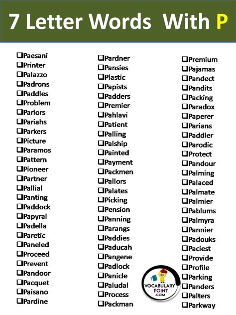7 Letter Words with P - Vocabulary Point