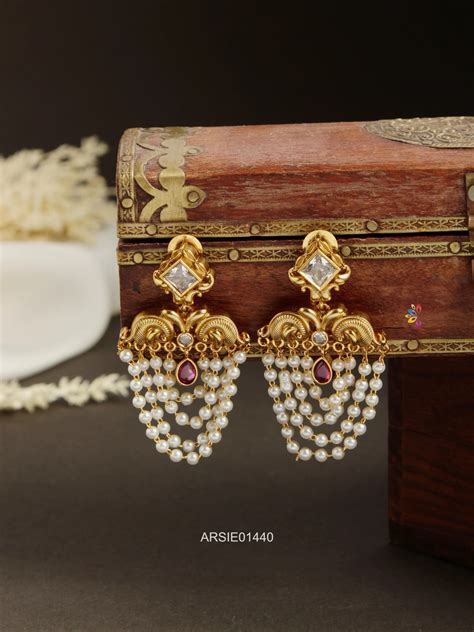 AD Stone Four Pearl Layer Earrings – Arshis