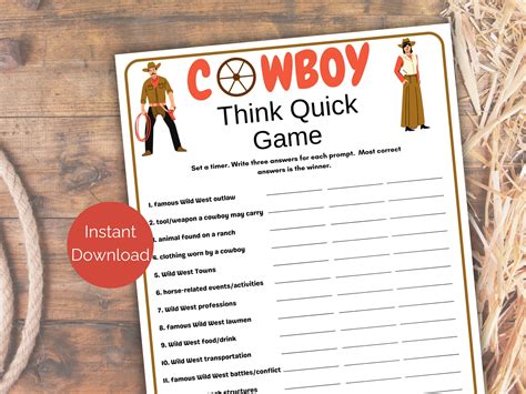 Cowboy Think Quick, Cowboy Party Printable, Western Themed Party Games ...