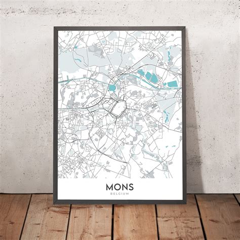 Modern City Map of Mons, Belgium: Grand Place, Belfry, Saint-Waudru Co – The Unique Maps Co.