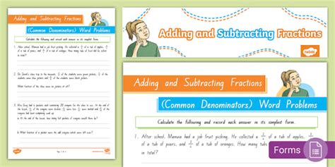Image result for Addition Simple Word Problems On Fractions Worksheet