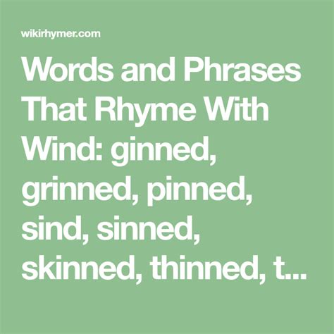 Words That Ryhme With Wind - Printable Calendars AT A GLANCE