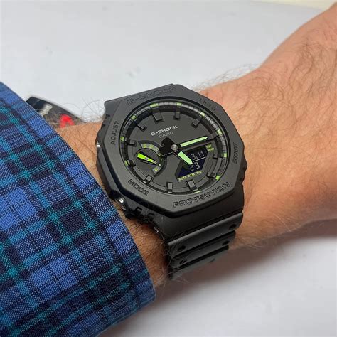 Casio G-Shock GA-2100-1A3ER 2100 Utility Black Series Neon Green Detai ...