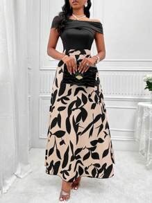 VaVaBold Leaf Print Off Shoulder Dress | SHEIN USA