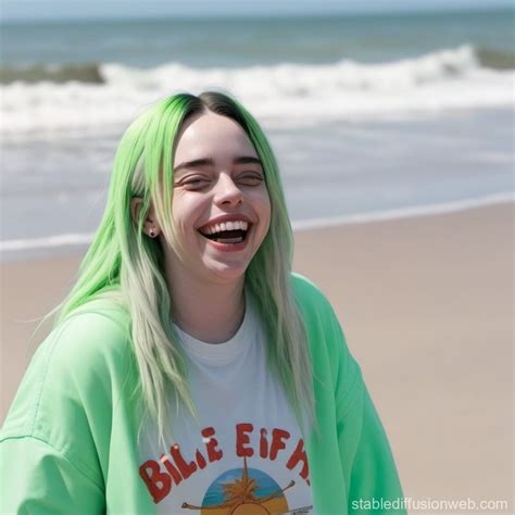 Billie Eilish Laughing on Beach | Stable Diffusion Online