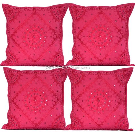 Buy DK Homewares Traditional Set of 4 Pink Cushion Cover 24 X 24 Inches ...
