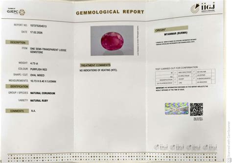 4.73/CT Natural Old Burma Ruby with IIGJ Govt. Lab Certificate ...