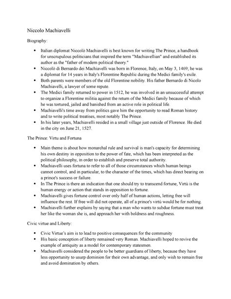 Niccolo Machiavelli - the assignment is based on causes and ...