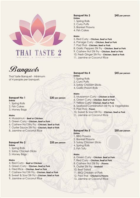 Carta del restaurante Thai Taste 2, Rockhampton