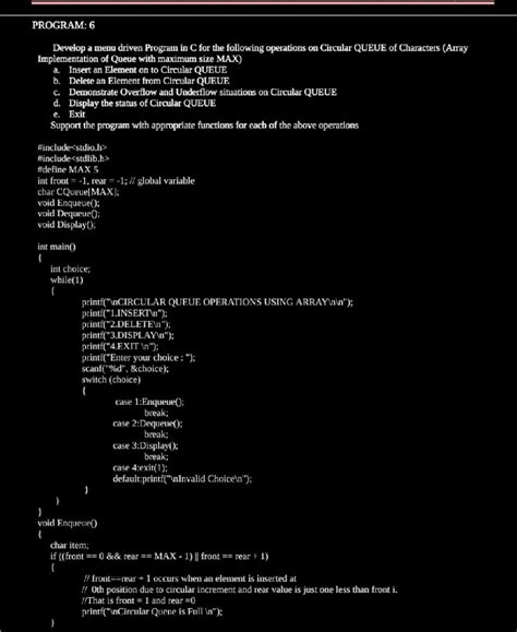Lab 6 Circular queues - Lab 6 program - PROGRAM: 6 Develop a menu ...