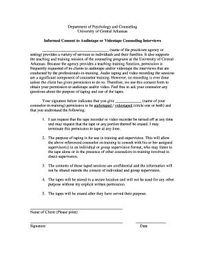 Fillable Online uca Consent Form for Taping - University of Central ...