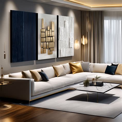Gold Navy White Textured Triptych 3D Wall Art
