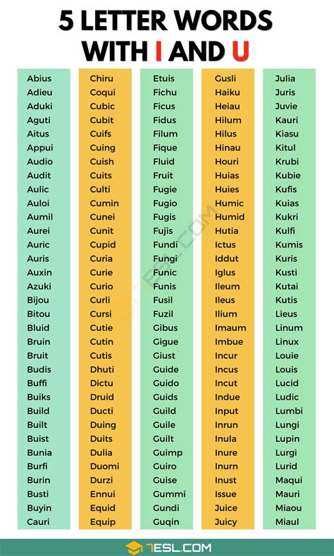 5 Letter Words with I and U (400+ English Words) • 7ESL