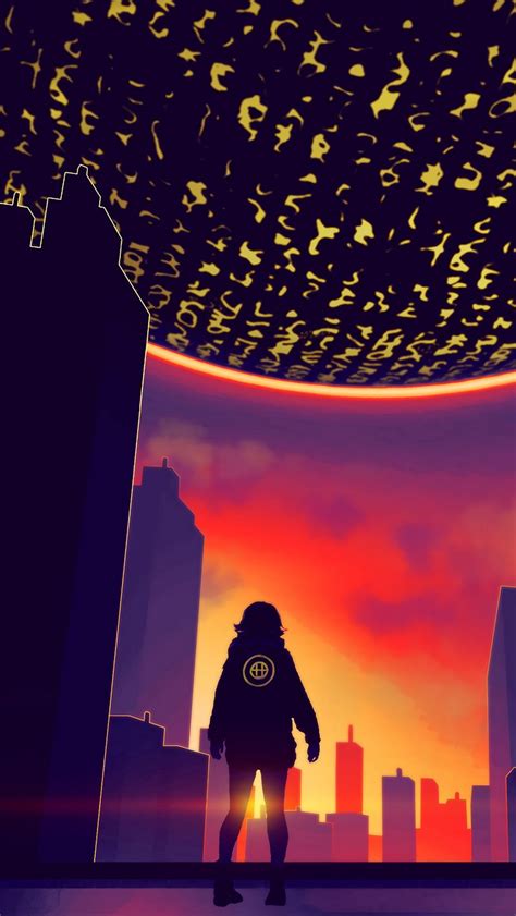 Download wallpaper 800x1420 silhouette, city, art, dawn, buildings ...