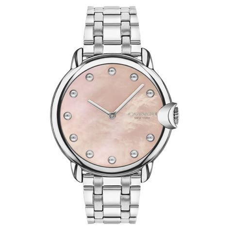 Buy Online Coach Quartz Analog Pink Round Dial Silver Stainless Steel ...
