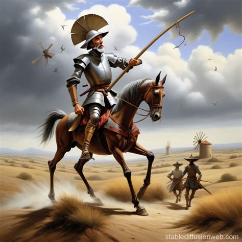 Don Quixote Windmill Fight | Stable Diffusion Online