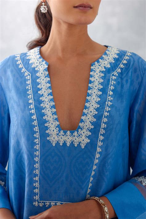 Devnaagri - Blue Embroidered Chanderi Kurta Set