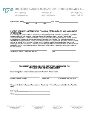 Fillable Online PATIENT CONSENT AGREEMENT OF FINANCIAL RESPONSIBILITY ...