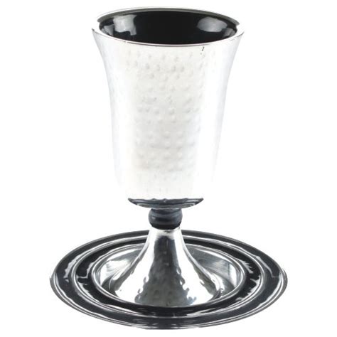 Modern Kiddush Cup and Plate, Hammered Design with Enamel, Grey ...