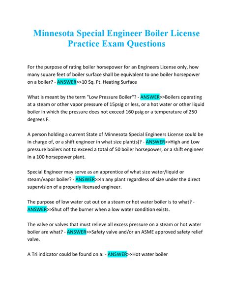 Minnesota Special Engineer Boiler License Practice Exam Questions ...