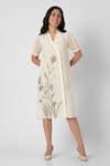 Buy Off White Linen Embroidery, Zari V-neck Tulip Pencil Wave Bloom ...