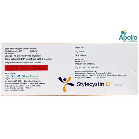 Stylecystin 600 mg Effervescent Orange Flavour Tablet 10's Price, Uses ...