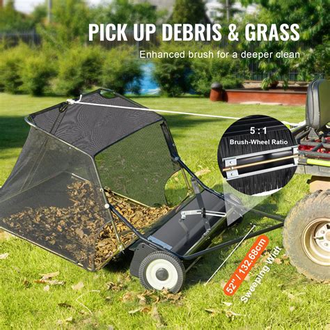 VEVOR Grass Sweeper Pull Behind - 52 Inch Width, 26 Cu Ft