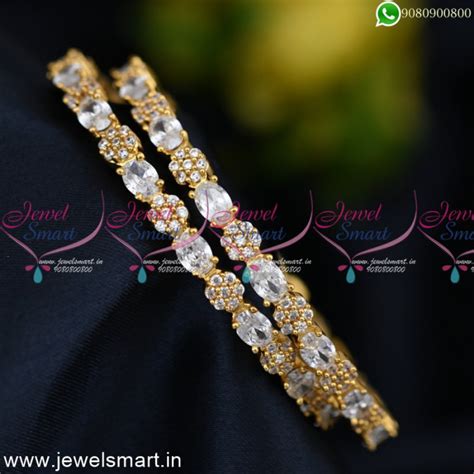 7 Stone Oval Alternate Design CZ Gold Bangles Design For Party Wear B24982