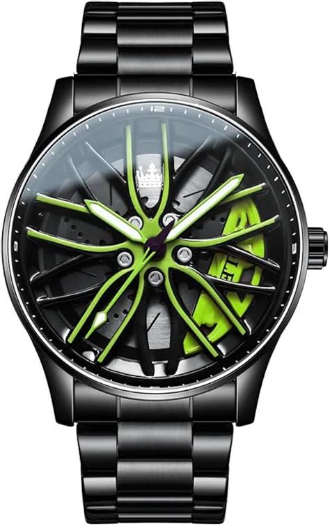 Olevs Creative 3D Car Wheel Rotating Watch for Men Fashion Quartz ...