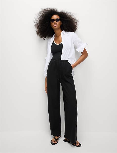 Buy Linen Blend Wide Leg Trousers at Marks & Spencer
