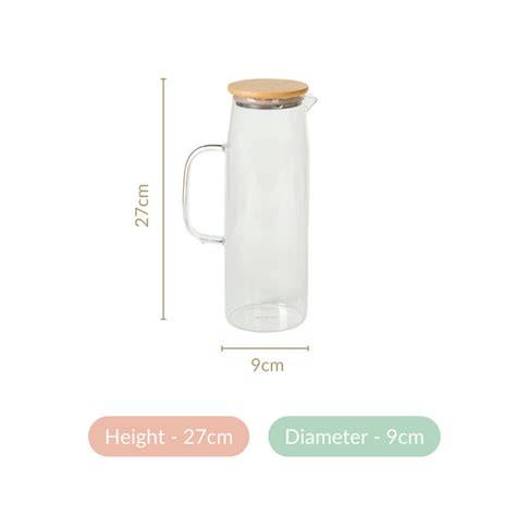 Glass Water Jug With Bamboo Lid 1500 ml Online - Premium Jug | Nestasia
