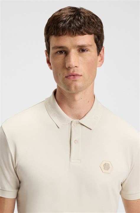 BOSS - Pima-cotton polo shirt with Double B monogram - Natural