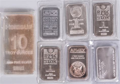 Lot - 6 1-Ounce Silver Bars 1 10-Ounce Silver Bar