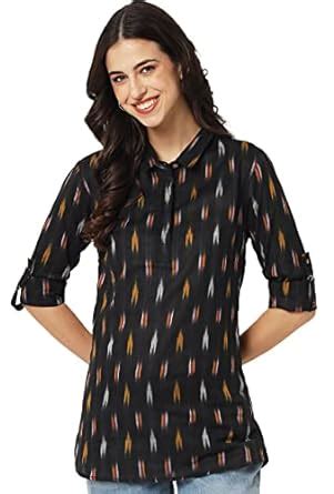Vastraa Fusion Women's Ikat Pattern Cotton Regular Top/Shirt (TS0918D-S ...