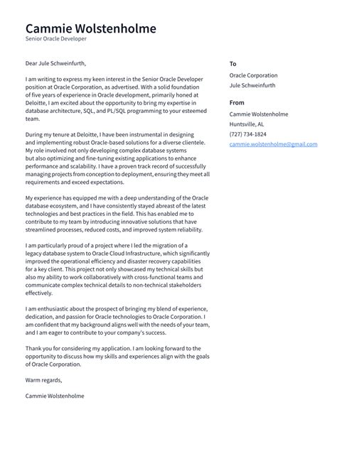 Image result for Oracle Developer Cover Letter Sample