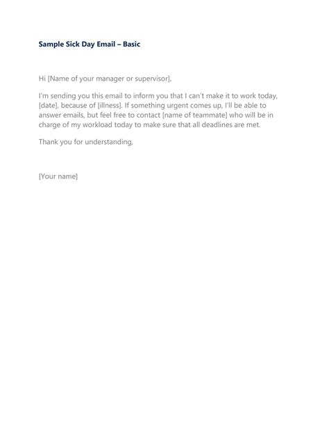 Free Printable Sick Leave Email Templates [For Office, One Day] Example Format
