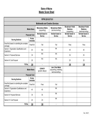 Fillable Online (PDF) State of Maine RFP / Proposal Master Score Sheet ...