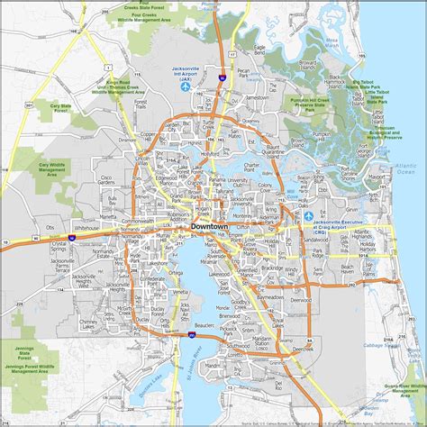 Map Of Downtown Jacksonville Fl Jacksonville, Florida Street Map: GM