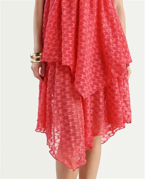 Rareism Women's Sarsa Pastel Pink Polyester Ruffled Neck Jacquard Slee