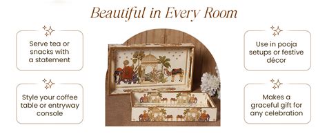 HomeShastra® Wooden Serving Tray with Gold Engraving | Set of 1 | Size ...